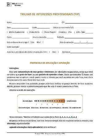 Trilhas de Interesses Profissionais – TIP – KIT COM 10 PROTOCOLOS DE APLICAÇÃO